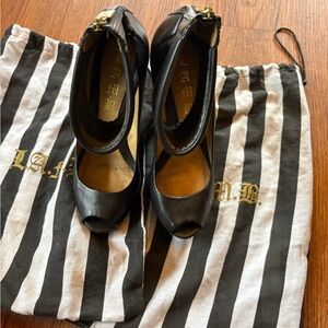 L.A.M.B. Black Peep Toe Heels